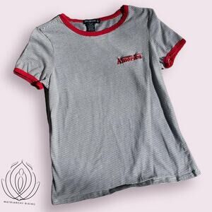 Stripped Black and White Tshirt Embroidered Large Patriotic Classic Preppy